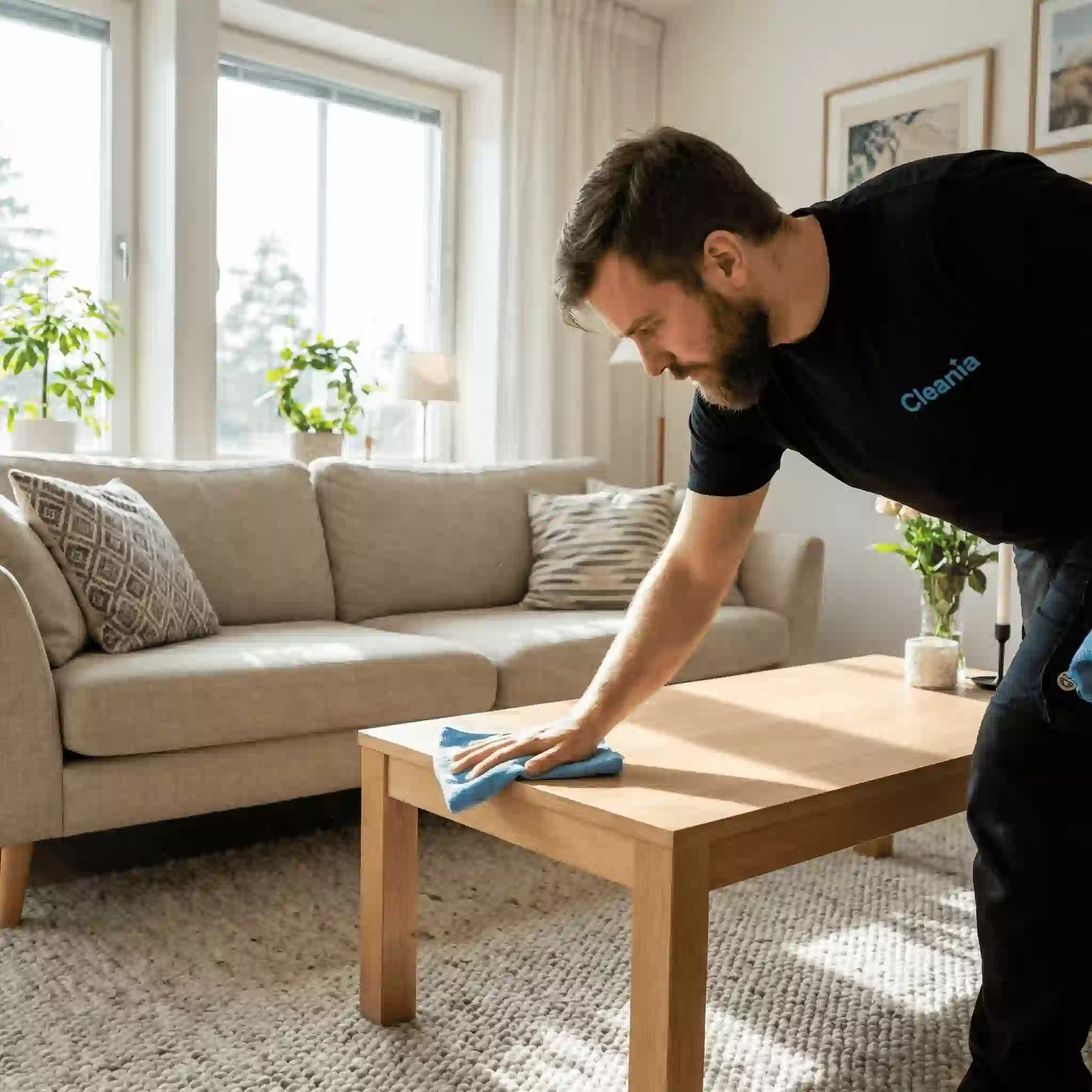 Rengøringsassistent fra Cleania i gang med rengøring på Sjælland